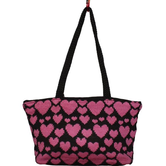 The Sak Knitted Multi Pink Blk Heart Sequined Embellished Double Strap Purse Bag - Picture 4 of 14
